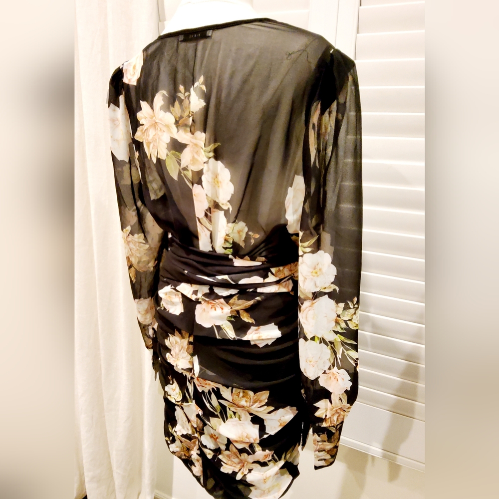Sheike Floral Sheer Long Sleeve Wrap Style Dress - Picture 2 of 5